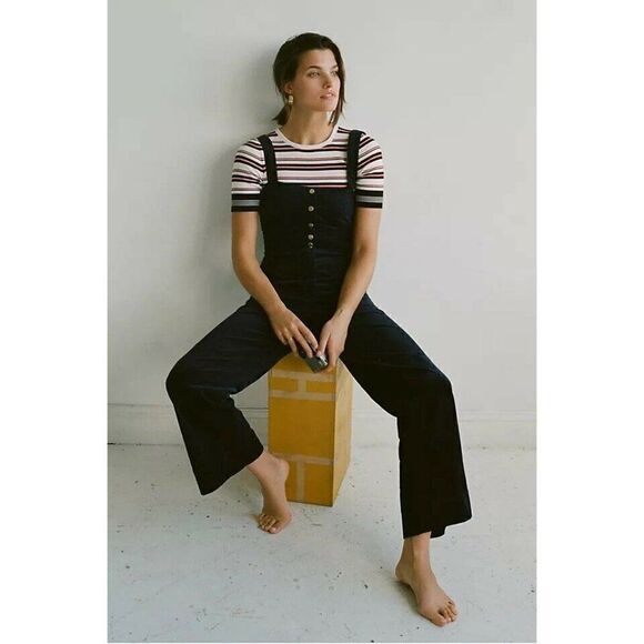 NEW ANTHROPOLOGIE JOANIE CORDUROY JUMPSUIT ONE PIECE CORD JUMPER DEEP NAVY - Picture 5 of 5